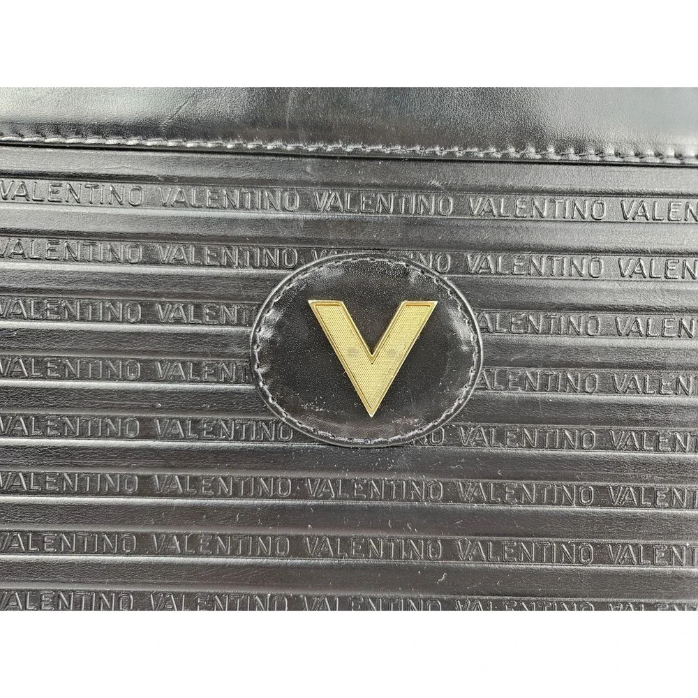 Valentino by Mario Valentino V Logo Signature Black‎ Leather Clutch Bag